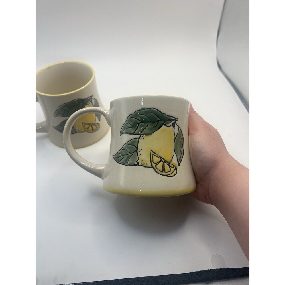 SPECTRUM DESIGNZ 16 ounce LEMON GROTTO Lemon & Wedge Double-Sided Mug Set Of 2